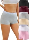 FINETOO Womens Cotton Boy Shorts Underwear Full Coverage Soft Boxer Briefs High Waisted Panties for Lady Girls 6 Pack(L)