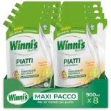 Winni’s – Detersivo Piatti e Stoviglie a Mano, Bergamotto e Zenzero, Concentrato, Ipoallergenico, con Sgrassanti Naturali da Biofermentazione, Materie Prime di Origine Vegetale, 900 ml x 8 Confezioni