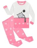 Little Girls Cat Long Sleeve Pajama Sets 100% Cotton Pjs Toddler Size 12-18 Months