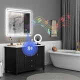 HOMCOM Specchio da Parete con Luce LED e Speaker Bluetooth 100×80 cm, 3 Colori, Specchio Bagno con Luminosità Regolabile, Funzione Memoria, Antiappannamento, Interruttori Touch, Orizzontale/Verticale