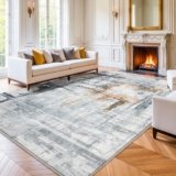 Tinyboy-hbq Tappeti dal design moderno per soggiorno, a pelo corto, per soggiorno, camera da letto, grigio (200x 300 cm, Grigio/Oro)