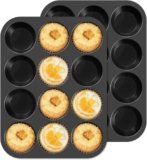 Ankway 2 Stampo Muffin 12er, Stampi in Silicone Per Dolci, Teglia da Forno Antiaderente, senza BPA, facile da pulire per Muffin, Cupcake, Brownies, Budini, Mini Muffin 32 X 24 X 3cm(Nero)