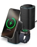 Spigen Essential MagFit Qi2 Caricatore Wireless 3-in-1 15W, Stazione di Ricarica Magnetica con Rotazione Touch per iPhone 17/16/15/14 Pro Max 17e Samsung Galaxy S26 Ultra Plus, AirPods e Apple Watch