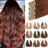 ShowJarlly Extension Capelli Veri Biadesivo 20pcs Extension Capelli Veri 50cm Castano Cioccolato con Marrone Scuro Rossiccio Estensione Biadesive Capelli Veri Estensione Biadesive 50g(20inch,4/4/33#)
