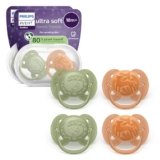 Philips Avent Ultra Soft Ciuccio – Design ortodontico, per neonati 0-18 mesi, scudo flessibile, tettarella simmetrica extra rigida in morbido silicone, senza BPA, confezione da 4, SCF093/07
