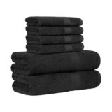 Amazon Basics Set Asciugamani Bagno Spugna 100% Cotone 2 Teli Doccia + 4 Asciugamani Viso, Nero, Confezione 6 Pezzi