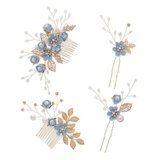 XLKJ 4 Pezzi Fiore Laterali Fermagli a Pettine，Pettine per Capelli Fiore Blu Pettine Laterale a Fiore