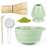 5 Pezzi Matcha Kit, Matcha Whisk Set,Frusta Matcha, Ciotola Matcha, Supporto Chasen, Cucchiaio di Matcha, Setaccio Di Matcha, per La Casa, l’Ufficio e la Sala da Tè (Verde chiaro)