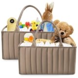 SWEET DOLPHIN 2-Pack Baby Diaper Caddy Organizers, Stylish Storage Baskets for Newborn Essentials, Diaper Station & Car Travel, Value Bundle for Baby Shower Gifts & Registry Must-Haves – Mocha Brown