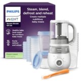 Philips Avent Steamer Blender Gift Set – EasyPappa 4 in 1, cuoci a vapore, frulla, scongela e riscalda facilmente le pappe, con vasetti e coperchi, SCF883/20