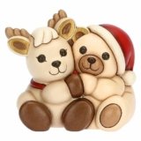 THUN, Coppia Teddy e Renna Robin Abbracciati in Ceramica Decorata a Mano, Addobbo Natalizio, Idea Regalo, 15×11.3×14 cm h