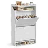 SONGMICS HOME Scarpiera con 2 Ante a Ribalta, Montaggio Rapido Senza Attrezzi Toolless, Mobile Porta Scarpe Stretto, Divisori Regolabili, Moderna, Bianco Neve LBC228WE01