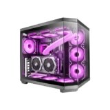 Mars Gaming MC-3TCORE, Gaming Custom ATX, Tripla Finestra Vetro Temperato Rimovibile, Doppia Fotocamera, Backplane Compatibile con Connettore Inverso Semitower, Supporto Raffreddamento Liquido, Nero