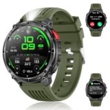 MEETOWN Smartwatch Uomo, Smartwatch con Chiamate Bluetooth, Torcia LED, Bussola, Monitoraggio Pressione e Ossigeno Sangue, IP68 Orologio Uomo per iOS Android, Verde
