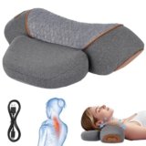 Massaggiatore Cervicale con Riscaldamento, 3-in-1 Massaggiatore Posteriore e Cervicale con Vibrazione e Trazione, Massaggiatore Spalle Per Alleviare Il Dolore Dei Tessuti Profondi, Grigio