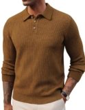 PJ PAUL JONES Maglione da uomo con colletto a polo a maniche lunghe, maglione lavorato a maglia, polo, marrone, XL