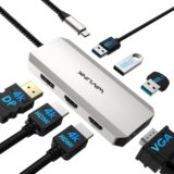 WAVLINK Docking station USB C Quad Monitor, docking station HDMI con doppia porta HDMI, DP, VGA, USB2.0 per Lenovo HP Dell, computer di sistema Windows