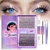 Lash Clusters Kit 320Pcs 30D+40D D Curl Individual Lashes 10-16mm Fluffy Wispy False Eyelashes with Lash Bond & Seal Tweezers Waterproof DIY Eyelash Extensions for Self Application at Home