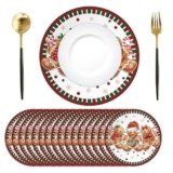 Tarklanda 50 Pcs Christmas Gingerbread Man Placemats 13.4 Inch Disposable Round Paper Place Mat Xmas Candy Winter Decorative Table Mats for Kitchen Dining Birthday Wedding Party (Yellow Gingerbread)
