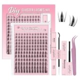 NYCAAR Fairy Lash Clusters Kit Spiky Manga Lash Clusters D Curl 144Pcs 8-18mm Lash Extension Kit Wispy Invisible Band Lashes Kit with Bond and Seal,Remover,Applicators DIY at Home(Fairy)