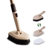 Eyliden 2-in-1 Floor & Tub Scrubber Brush – 1 Stiff Bristles Brushes & 2 Non-Scratch Pads, 180°Swivel Head, Adjustable Handle – Deep Cleaning Tub, Bathroom, Tile, Shower, Sink