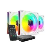 Mars Gaming MF-3DPROKIT, Kit 3x Ventole PWM 120mm, Illuminazione ARGB Infinity Mirror 3D, Sistema di Controllo PWM, Cuscinetti FDB, Telecomando e HUB, Compatibilità Totale ARGB, Bianco