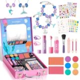 Kids Makeup Sets for Girls – Washable Real Cosmetics Set with Jewelry-Making for Children, Ocean Princess Dress-Up Makeup Bracelet Kits, Ideal Winter Birthday Gift for 4-12 Year Olds (Blue)