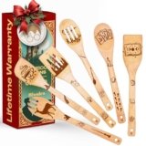 Riveira Magic Wizard Gifts Organic Wooden Spoons For Cooking Utensils Set 6-piece – Christmas Gifts For Women Kitchen Utensils Spatulas For Nonstick Cookware Gifts For Cooking Lovers