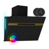 Klarstein Alina – Cappa Aspirante, 60cm Cappa a Parete, 600 m³/ora, LED 9 Colori, Touchscreen, Classe A, 52 dB, Nero-Oro, Ricircolo & Scarico