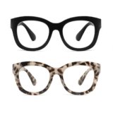 SINSPORT eyewear Occhiali da Lettura Donna Uomo, Retrò Moda Oversized Occhiali per Computer Anti Luce Blu 2 Pacco (Black+Grey Tortoise 0.00)