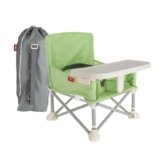 Nuby Pop-Up Booster Seat with Removable Tray – 6+ Months – Portable Booster Seat for Floor for Indoor/Outdoor Use – 3-Point Safety Adjustable Straps – Summer Travel Essentials – Green