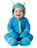 PATPAT Fleece Baby Hooded Footed Romper Clothes, Cozy Soft Warm Footie Covers Mittens, Car Seat Friendly, Easy Zip, Cute Boy Girl, Newborn Infant Bodysuit Bunting Blue Monster 0-3 Months