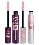 Maybelline New York Sky High Lash Sensational Mascara Colore Plum Twilight + Space Diamond Volumizzante e Allungante Sguardo Intenso Zero Grumi Scovolino Flessibile – Set da 2