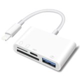 SD Card Reader for iPhone Lightning to 4 in 1 USB Camera Adapter Compatible Female OTG Micro SD TF Memory Card Reader for iPad with Charging Port