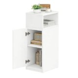 BEWISHOME Comodino Stretto, Vano Portaoggetti Aperto Con Anta, Ripiani Regolabili in Altezza, 65x25x30 cm, Design Moderno per Camera da Letto e Soggiorno, Bianco, EFCG03W