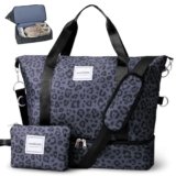 WOOMADA Weekender Bag for Women, Travel Duffel with Shoe Compartment & Wet Pocket, Personal Item & Overnight Bag for Airlines, Sport Gym Tote (Black Leopard)