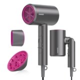 BABONIR Ionic Hair Dryer, 1875W Fast Drying Blow Dryer with Diffuser and Concentrator Nozzle, Foldable Design, Negative Ion Hairdryer, 3 Heat 2 Speed Settings, Lightweight for Home & Travel, Gray
