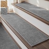 PADOOR Tufted Stair Treads for Wooden Steps 15PC, Soft Peel and Stick Stair Treads Non Slip Indoor, Adhesive Stair Runner Residue Free Stair Carpet Treads Washable for Kids Pets Elders, 8″x30″ Grey