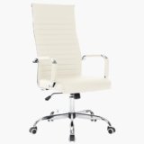BAKAJI Sedia da Ufficio in Pelle Ergonomica con Schienale Alto e Supporto Lombare, Poltrona da Scrivania Girevole con Altezza Regolabile a Gas e Rotelle Girevoli a 360°, Base 64.5 cm Cromata (Beige)