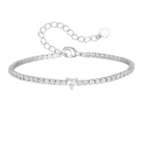 Goxygen Heart Tennis Bracelet for Women – 14K Gold Plated Heart Cubic Zirconia Link Bracelet, Dainty Adjustable Gold Chain, Trendy Stacking Anniversary Birthday Christmas Jewelry Gift for Her(silver)