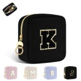 Trousse per Trucchi Donna Personalizzata Iniziale Piccola Borsa da Cosmetici Beauty Case da Viaggio Accessori Pochette Trucchi Organizer in Velluto a Coste Regalo per Ragazza Amica Compleanno Nero K