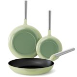 KOKHUB Non Toxic Frying Pan Set 3 Piece, 8″ 9.5″ 11″ Non Stick Titanium Enamel Cast Iron Skillets, PFOA/PFAS Free Cooking Pans, Dishwasher & Oven Safe, All Cooktops Compatible, Sage Green
