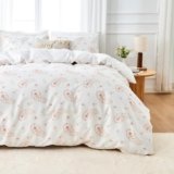 HITIME 100% Polyester Printed Duvet Cover Set – King Size 3 Piece Lightweight & Breathable Bedding Set, Soft Microfiber Comforter Cover with Zipper Closure, Pink Rose Paisley