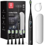 Spazzolino elettrico Oclean X Elite 10 Set, Spazzolatura personalizzata AI, Touchscreen con tracciamento a 12 aree, 40° Oscillazione, 5 Modalità, Timer, 40 Giorni, Previsioni meteo, IPX7, Nero