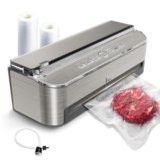 Mesliese 85kPa 120 W, macchina per sigillatura automatica degli alimenti, potente sistema di sigillatura, taglierina integrata, contenitore per sacchetti, 2 rotoli di sacchetto (Acciaio inossidabile)