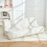 Homguava Giant Bean Bag Chairs for Adults, Memory Foam BeanBag Fireside Chair Bean Bag, Lazy Floor Sofa with High-Rebound Foam, Sofa Couch for Living Room Bedroom Dorm Office (Beige, 3-Seater)