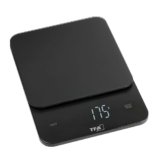 TFA Dostmann Bilancia da cucina digitale BROWNIE fino a 5 kg, 50.2008.01, superficie in vetro, funzione tara, tasti sensoriali, display LED illuminato, piatta e compatta, moderna, nero