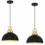 Pendant Lights Kitchen Island Black and Gold Metal Farmhouse Pendant Light Fixtures 11.8″ Industrial Modern Hanging Pendant Lights for Kitchen Island Bedroom Cafe bar Dining Room (Black, 2pcs)