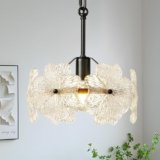 mnikopE Modern Glass Pendant Lights Kitchen Island with Petals Shade, Black Pendant Light Fixtures Adjustable Hanging Light for Dining Room Hallway (E26 Base,1Pack)