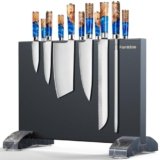Fomidao Magnetic Knife Holder Block,Black Magnetic Knife Stand for Kitchen Counter Top,Double Sided Stainless Steel Knife Storage,Strong Magnet Knife Rack